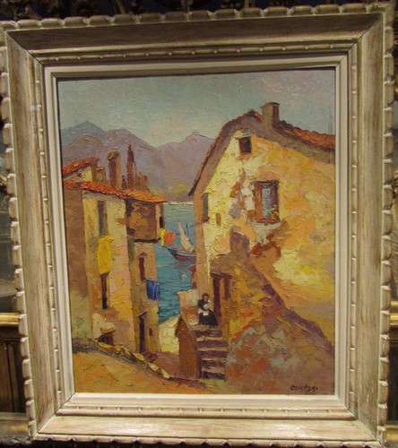 Vintage Mediterranean Landscape Painting Calvi Corsica Osietski 1960s Marine