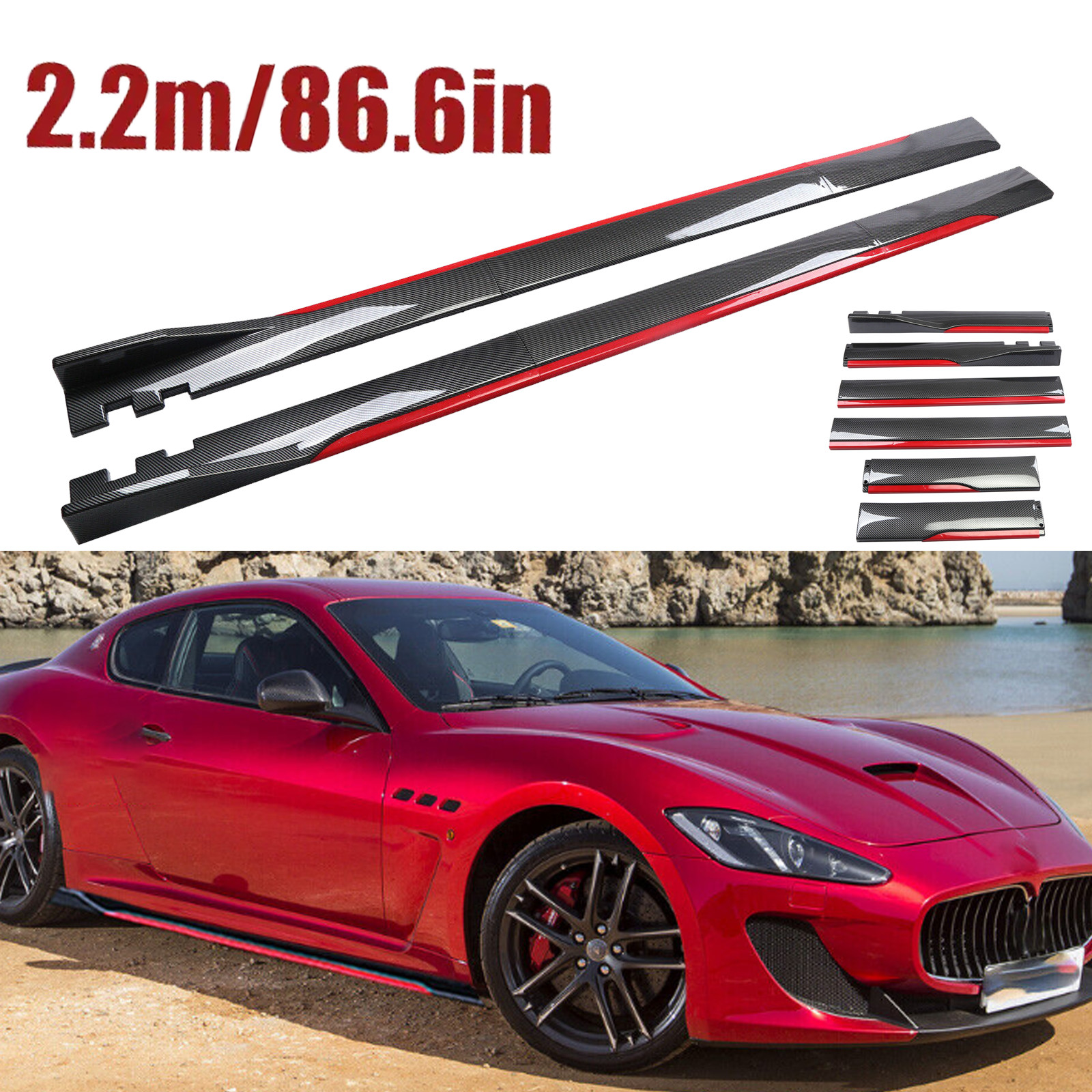 Carbon Fiber Look 86.6" Side Skirt Extension Spoiler Splitter For Maserati G