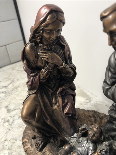 Vintage 8” AUSTIN Sculpture Nativity Holy Family Christmas Christian Bronze - Picture 4 of 8