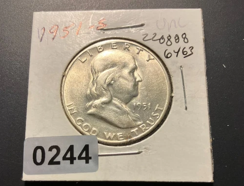 1951 s Franklin Half Dollar Uncirculated Great Looking Coin