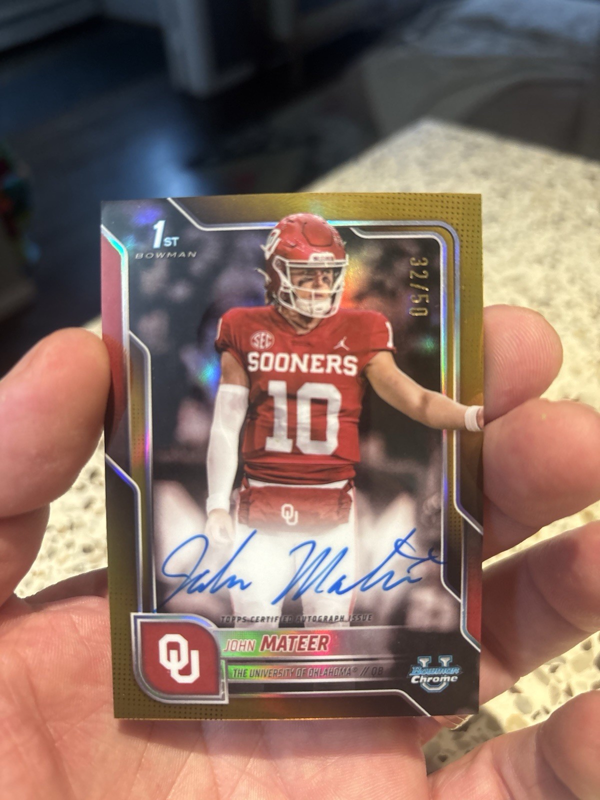 2025 Bowman 1st! Chrome U John Mateer Auto TRUE Gold Refractor /50 ON CARD