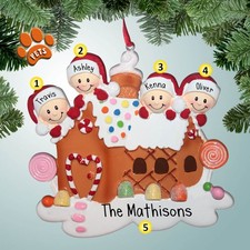 Personalized Gingerbread House Family - 4 Christmas Ornament