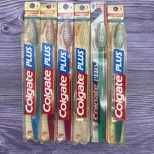 6 NOS Vintage Colgate Plus Toothbrush Diamond 1 Shaped Full Head Medium Bristles