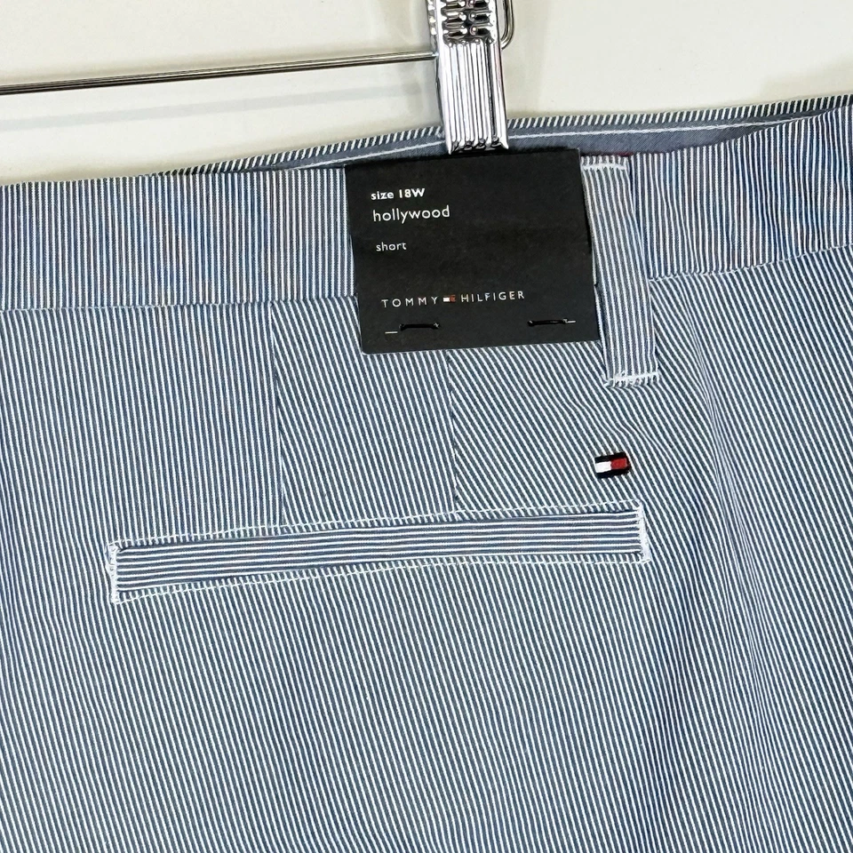 NEW Tommy Hilfiger Women 18 18W White Blue Stripe Hollywood Stretch Chino Shorts - Image 4 of 4