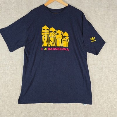 Vintage 2006 Adidas Originals Barcelona Shirt Mens L Antoni Gaudi Casa Mila Navy