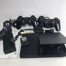 Sony PlayStation 2 Bundle PS2 Slim Black Tested Power Cord 2 Controllers MemCard