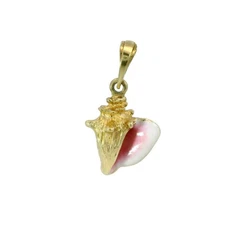 Enamel Conch Shell Charm Pendant 14K Yellow Gold 3D