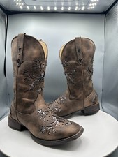 Roper Cowboy Boots 8 Brown Western Cowgirl Square Toe Fuax Leather