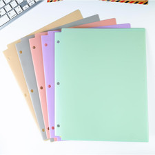 3 Hole Pocket Folders, 5 Pcs Pastel Color, Plastic Folder for 3 Ring Binder