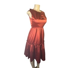 Women 0 Anthropologie BHLDN Canyon Copper Satin Bow Back Tier Dress Sleeveless