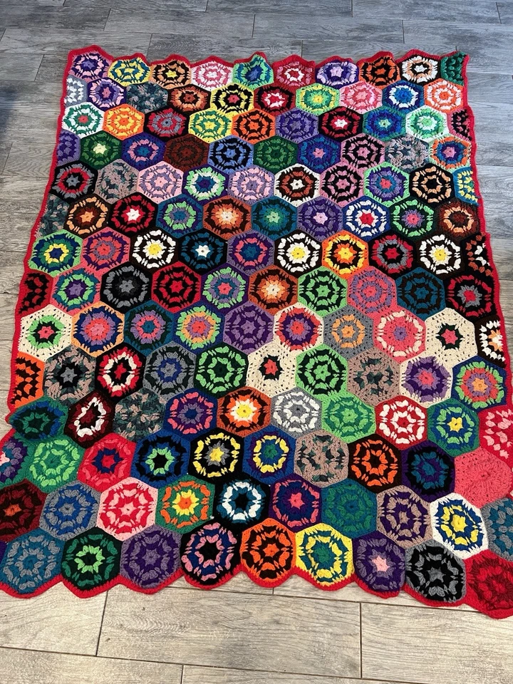 Hand Crochet Granny Square Afghan Throw Sofa Blanket Roseanne Grandmacore Vtg - Image 4 of 4