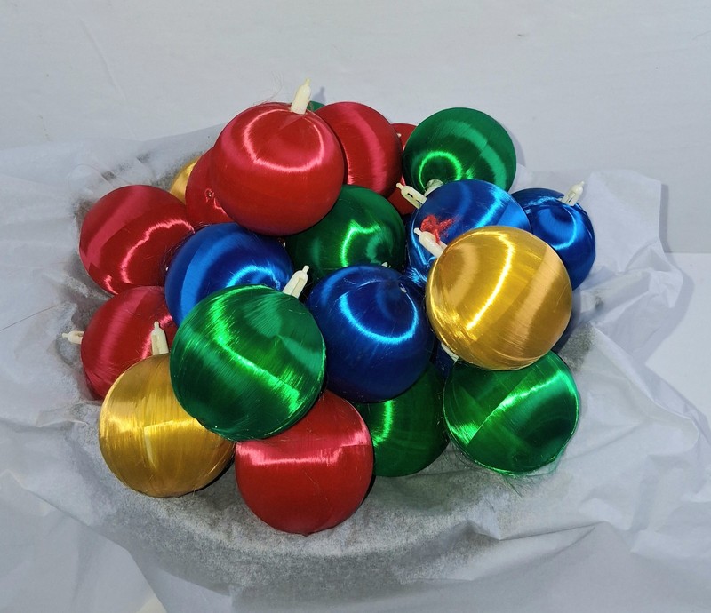 26 Vintage Unbreakable Rayon Covered Spun Satin Sheen Ball Christmas Ornaments