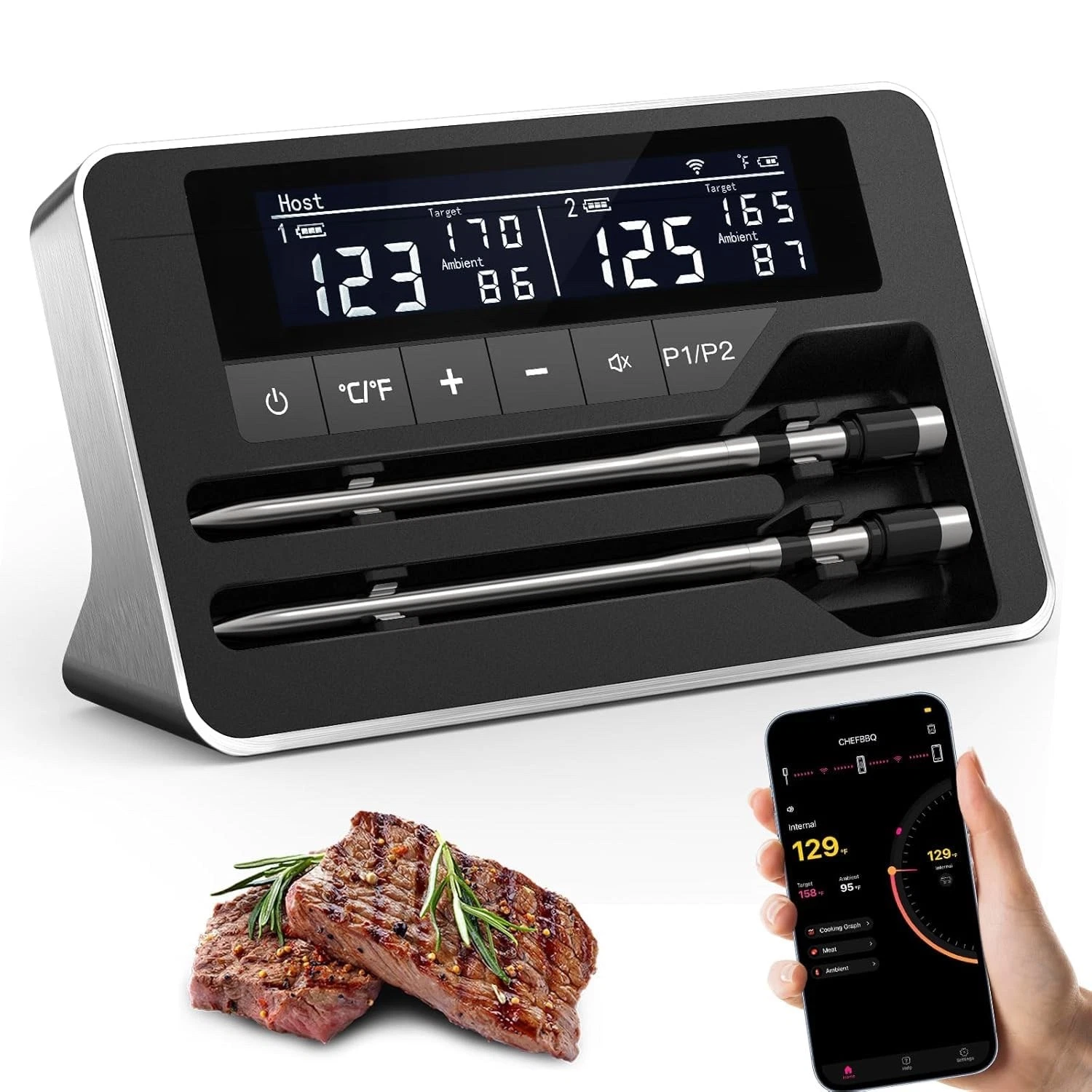 Meat Thermometer Wireless 2 Probes Bluetooth Digital Thermometer, Smart APP
Opens in a new window or