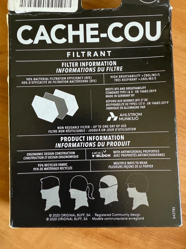 Polaina facial cuello M/L gris marino tubo filtro Buff adulto Foto 3 de 3