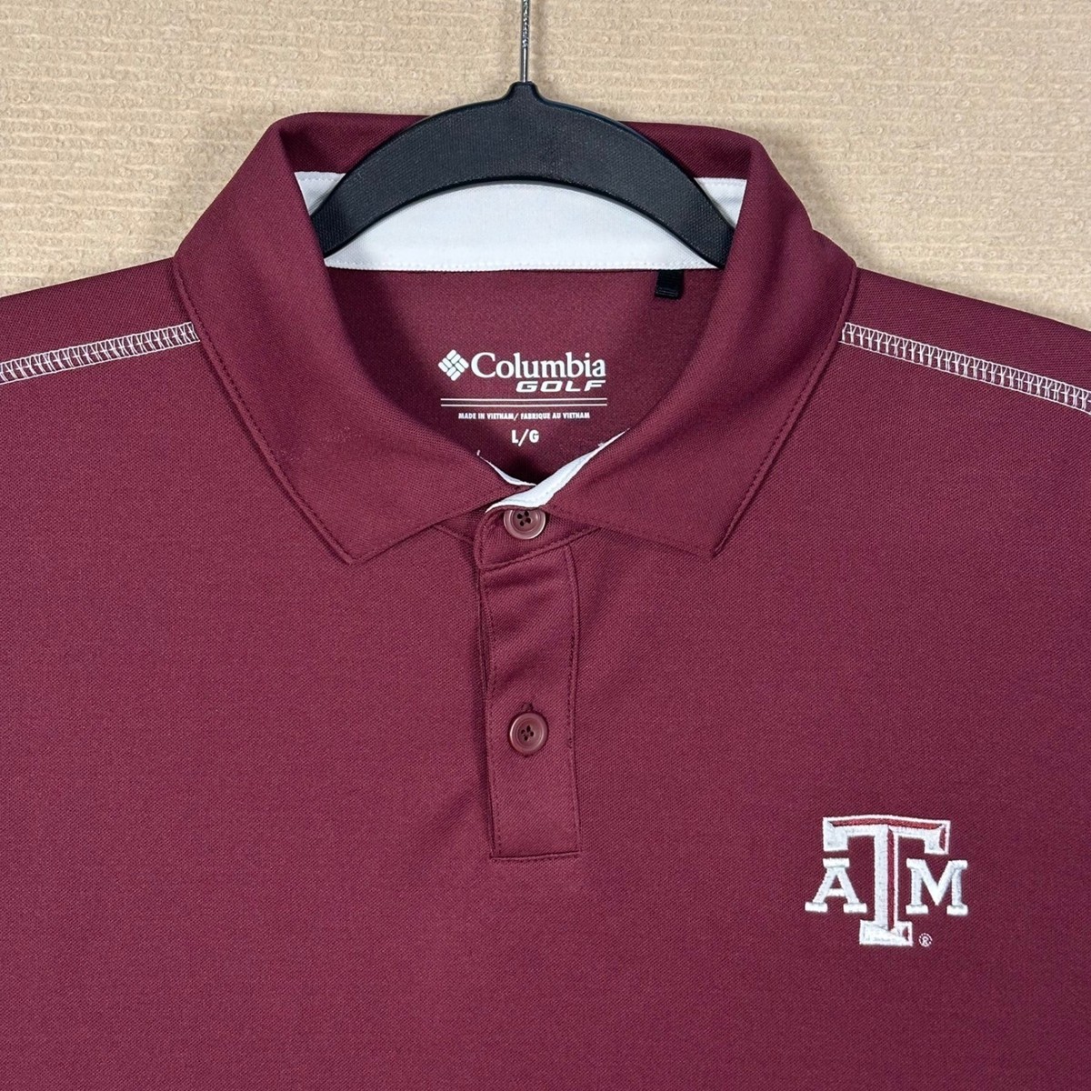 Columbia Golf Texas A&M Polo Mens Large Maroon Aggies Omni-Wick High Stakes View 2