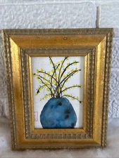 FRAED Original Watercolor FLORAL Painting WOOD GOLD GILT FRAME