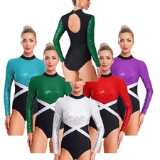 Women's Sequin Ballet Gymnastics Dance Leotard Bodysuit Figure Skating Dance