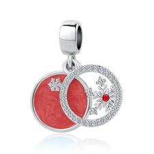 Snowflake Snow Dangle Charm Winter Red Enamel Bead for Bracelet Christma
