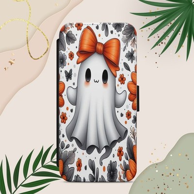 Ghost Handyhülle iPhone Samsung Pixel Flip Wallet Cover Herbst Herbst süß orange