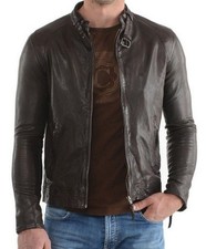 New Mens Leather Jacket real lambskin coat biker motorcycle racer cafe Slim M798