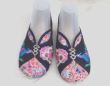 Black Dragon Rose Embroid Canvas Shoes W Sz 40 US 9 1.25" Heel