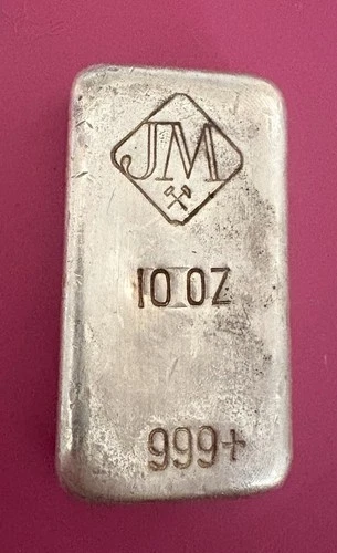 Large logo Johnson Matthey 10 Oz Silver Pure  .999 Bullion Bar