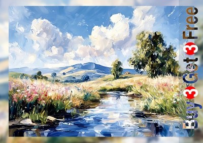 Wiesenbach Landschaft 5''x7'' Druck auf mattem Papier | Friedliche Natur Kunst