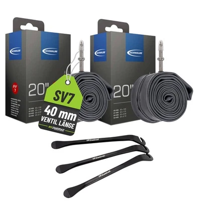 2x Schwalbe Fahrrad Schlauch SV7 20 Zoll 40/62-406 mit 3 Reifenheber Metall