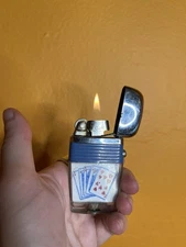 Vintage Scripto Poker Cards Clear Tank Flip Top Lighter