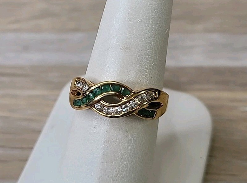 Designer Gold Vermeil Sterling Silver Emerald & CZ Infinity Ring Size 7