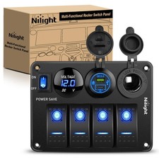 Nilight 4 Gang Rocker Switch Panel 4+3 Type C +USB, Power Control Blue 