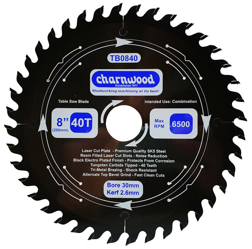 Charnwood TB0840 TCT Saw Blade 200mm (8") x 30mm x 40T x 2.6k - Image 2