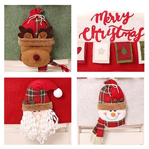 Christmas Chair Back Covers Set of 6, 3D Cute Santa Claus Snowman Reindeer - Image 3 of 4
