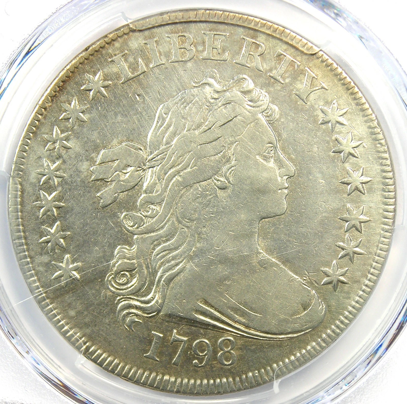 1798 SMALL Eagle Draped Bust Silver Dollar $1 Coin 13 Stars - PCGS VF Details