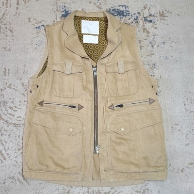 White Mountineering Fishing Tackle Vest Linen Cotton Cowhide Size L Hunting