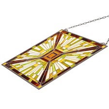 Stained Glass Tiffany Style Hanging Window Panel with Chain 20 x 21 Inches