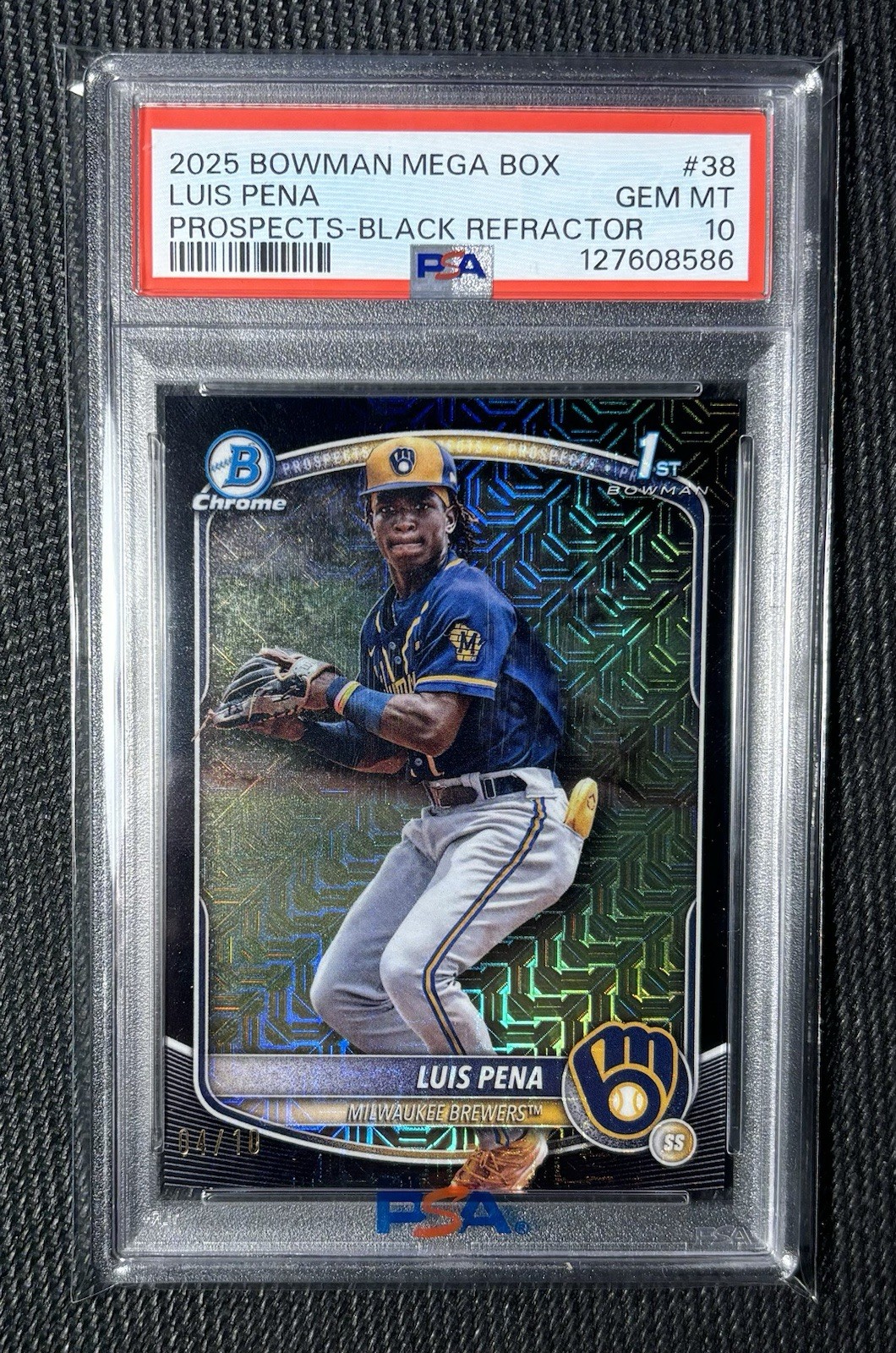 2025 Bowman Mega Box Luis Pena 1st Black Refractor /10 #BCP-38 Psa 10