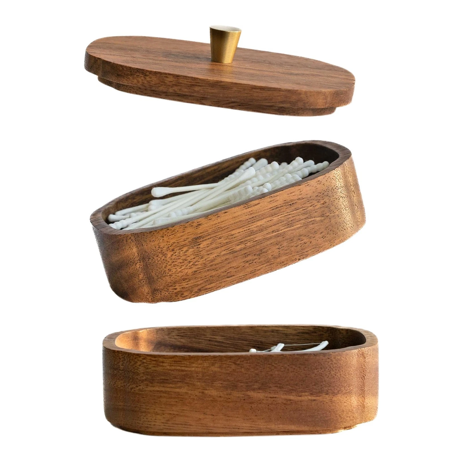 Acacia Wood Qtip Holder Bathroom Jars with Lids, Double-Layer Canisters for C...