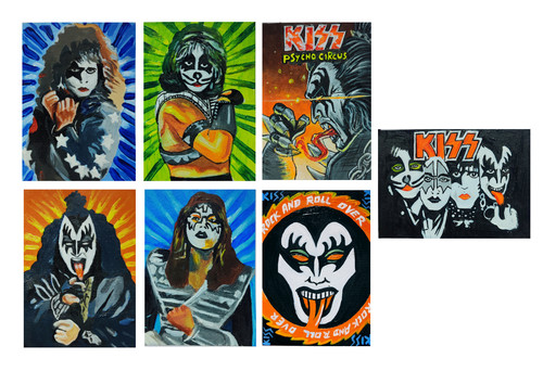 ACEO Original Kiss Band 7 pcs Art Card Acrylic 100% Hand Painting