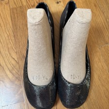 Taryn By Taryn Rose Ballet Flat Metallic Black Silver Leather Sz 8 Ergonomic Toe