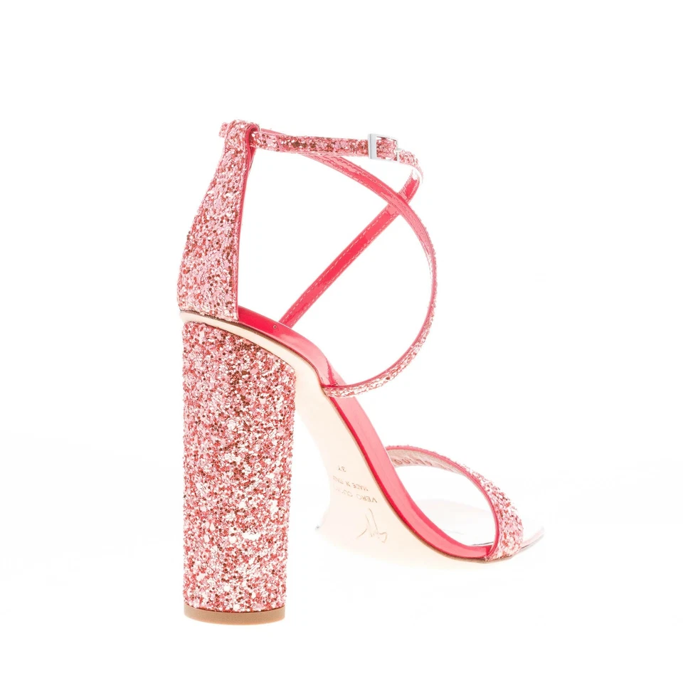 GIUSEPPE ZANOTTI DESIGN Mujer Zapatos Vampiro Rosa Brillo Cuero Sandalia Tacón Foto 3 de 4
