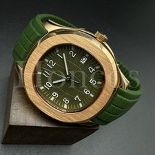 Custom Made PP Style Watch NH35 Automatic Movement Aquanaut Green Dial Rose Case