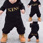 2pcs Newborn Baby Boy Kids "King" Hooded Romper Jumpsuit Clothes Outfits Sets