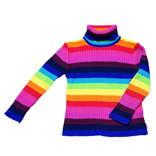 Lisa Frank Sweater VTG Rare Girls Size 7/8 Rainbow Striped Sparkly Turtleneck