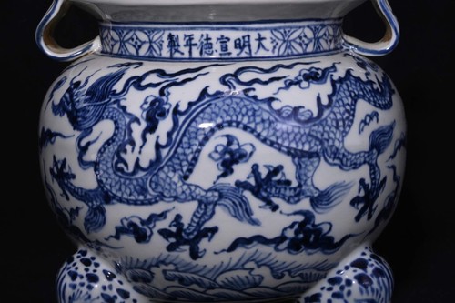 Beautiful Chinese Hand Painting Blue&white Porcelain Dragon Censer - Picture 4 of 10