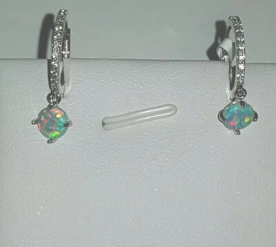 925 STERLING SILBER RHODINIERT LABORGEFERTIGT OPAL SAPHIR TROPFEN CREOLEN 