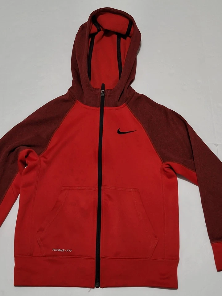 (#C) Sudadera con capucha Nike Therma-Fit cremallera completa talla pequeña roja/negra Foto 3 de 4