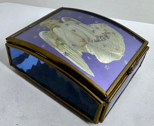 Handcrafted Vintage Glass and Brass Trinket Box with Angel Via Vermont Ltd. - Picture 9 of 11