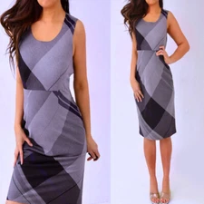 ESPRIT Gray Black Purple Sleeveless Sheath Pencil Dress 8 Medium M