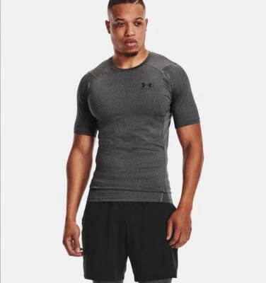 Under Armour T-Shirt Homme Manches Courtes HeatGear® - 090 Noir/Carbon Heather - Photo 1/4